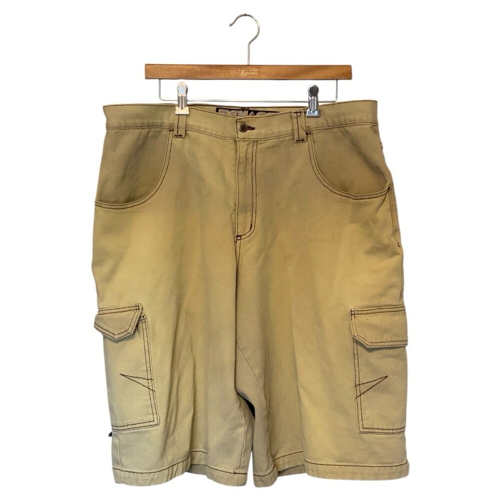 Crazy Vintage Menace Jeans BAGGY Khaki Tan Denim Cargo Shorts Size 38x14